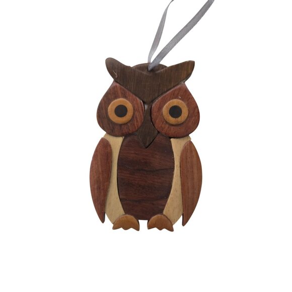 Handcrafted Wooden Owl Ornament With Ribbon Hanger 4 in X 3 in - Picture 2 of 8
